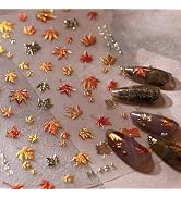 JMEOWIO 3D Embossed Fall Autumn Nail Art Stickers Decals Self-Adhesive 5D Maple Leaf Thanksgiving...