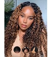 Sunber EasiContour V Part Human Hair Highlight Ombre Brown Curly Glueless Wig 180% Density Upgrad...