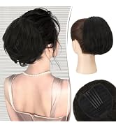 RUWISS Real Human Hair Bun Comb Clip in Short Drawstring Ponytail Hairpieces for Daily Use, Natur...
