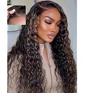 UNICE Deep Water Wave 7x5 Bye Bye Knots Lace Front Wigs Human Hair Golden Brown Highlight Glueles...
