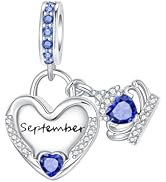 LUXILLA Birthstone Charms 925 Sterling Silver Cubic Zirconia Heart Dangle Charms fit for Bracelet...