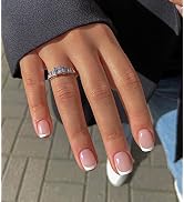Artquee Classic French Tip Press On Nails Short Square Clear Pink Designs False Nail White Edge G...