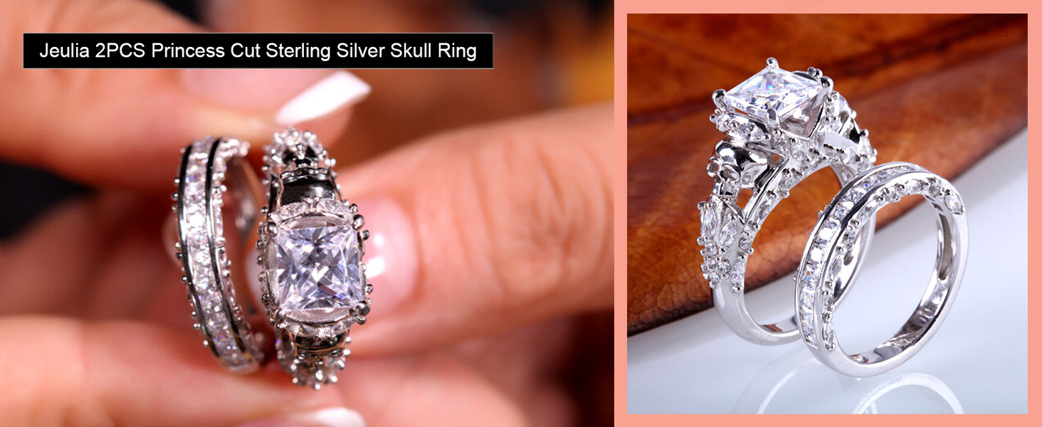 Jeulia Princess Cut Sterling Silver Skull Ring
