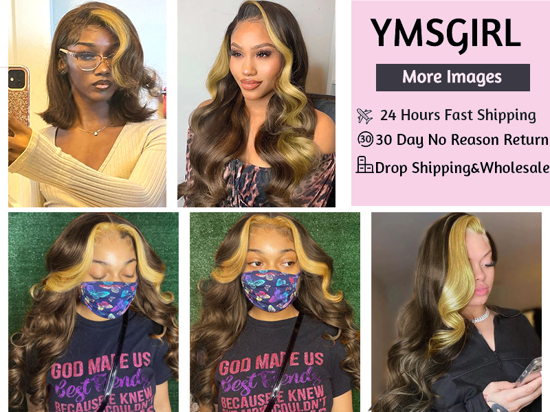 dark brown mixed honey blonde body wave lace front wig human hair ymsgirl