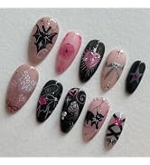 Halloween Press on Nails Short Almond,YIHONGYAN Fake Nails Press ons Nails Tips Acrylic Kit Glue ...