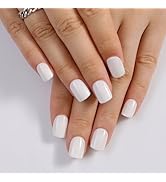 Stbisen Milky White Press On Nails Short, Glossy Soft Gel Press On Nails Square with Nail Glue, 1...
