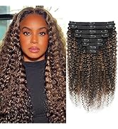 Croocco FB30 Highlight Ombre Curly Clip In Extension Human Hair 3C 4A Kinky Curly Clip Ins Full H...