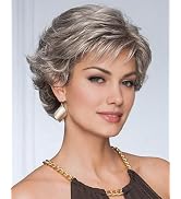 SEVENCOLORS Short Gray Wigs for Women Mixed Grey Pixie Cut Wigs with Bangs Natural Looking Synthe...
