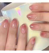 Oval Press on Nails Short Fake Nails Pink & White Ombre Glue on Nails Translucent Nails Press ons...