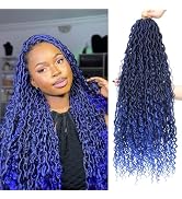 Long Goddess Locs Crochet Hair 8Packs 30inch Ombre Blue River Curls Crochet Hair Boho Faux Locs W...
