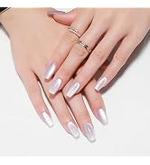 Summer Press On Nails Short Ballerina, Cat Eye Press On Nails, Translucent Candy Light Purple Mag...