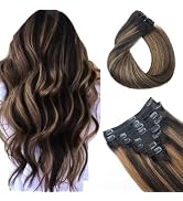 Pobokix Balayage Clip in Hair Extensions Real Human Hair Straight Remy Human Hair Clip ins for Wo...