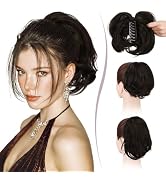 RUWISS Claw Clip Short Human Hair Ponytail Extension with Bendable Metals for DIY Styles, Straigh...