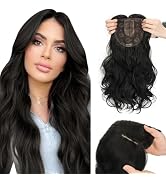Hairro 18 Inch Long Hair Toppers Wavy with Side Bangs for Women, Clips In Synthetic Hairpieces Ca...
