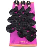 Body Wave Synthetic Hair Weave 3 Hair Bundles Deals 16 18 20 Inches Color 1B Black Synthetic Hair...