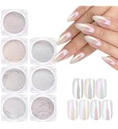 7 Colors Pearl Chrome Nail Powder Iridescent Aurora Powder Metallic Mirror Effect Glitter Powder ...