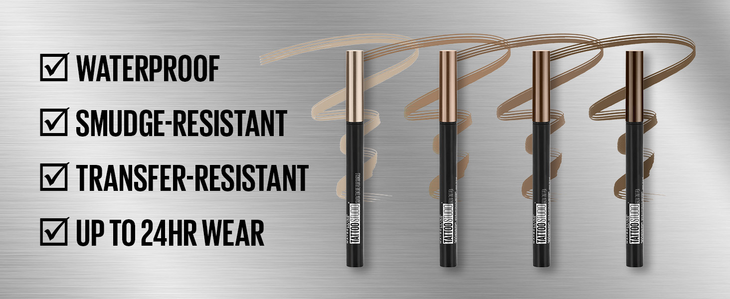 waterproof, smudge resistant, transfer resistant, up to 24 hour wear