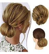 RUWISS Long Thin Straight Tousled Updo Bun Real Human Hair Elegant Hair Pieces Hair Bun Long Scru...