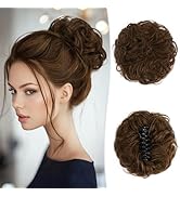 RUWISS Claw Clip Messy Bun Hair Piece Large Real Human Hair Bun Wavy Curly Chignon Hair Bun Exten...