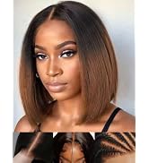 Sunber Ombre Chestnut Brown Light Yaki Straight Bob Human Hair Wigs Bye Bye Knots Pre Cut 7x5 HD ...