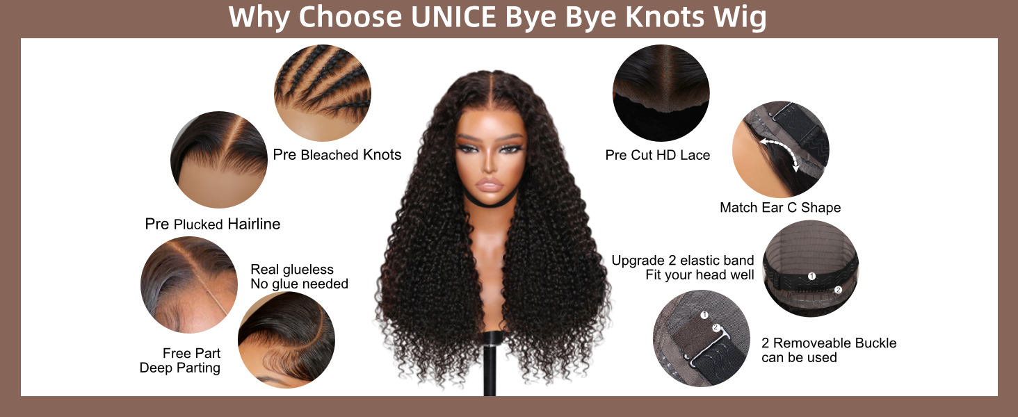 unice bye bye knots wear and go pre cut hd lace closure wigs human hair for black women glueless
