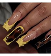 BABALAL Brown Fall Press on False Nails Long Square Fake Nails Cheetah Glue ons with Charm 3D Tex...