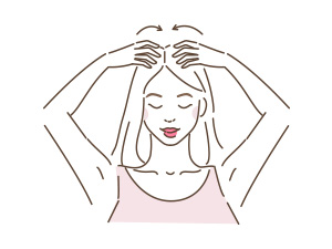 Vector of lady massaging her scalp using hemp seed carrier oil on it for haircare