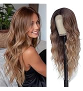 HMHIFI Long Brown Balayage Blonde Wigs for Women 26inch Wavy Curly Wig Natural Looking Middle Par...