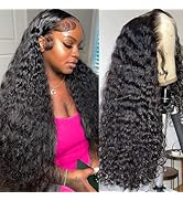 YIJUNDEMA 32 Inch 13x6 Deep Wave Lace Front Wigs Human Hair Pre Plucked 13x6 HD Transparent Lace ...