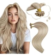 Moresoo K Tip Hair Extensions Human Hair Highlight Ash Blonde Mixed Bleach Blonde U Tip Hair Exte...