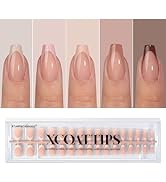 btartboxnails XCOATTIPS French Gel Nails - Skin Tones French Tip Press on Nails, Short Coffin Nai...