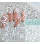 CESTSIREN White Beetle Nail Art Stickers, 5D Embossed Coquette Nail Decals, for Nail Art Design, ...