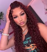 Aveiyce Reddish Brown Deep Wave Lace Front Wigs Human Hair Auburn Colored 13x4 HD Transparent Lac...