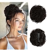 RUWISS Claw Clip Messy Bun Hair Piece Large Real Human Hair Bun Wavy Curly Chignon Hair Bun Exten...