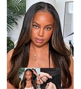 Nadula Ombre Brown Yaki Straight V Part Wig Human Hair with Drawstring No Leave Out EasiContour V...
