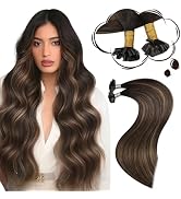 Moresoo U Tip Hair Extensions Human Hair Balayage Darkest Brown and Chestnut Brown Keratin Hair E...