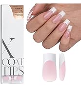 BTArtboxnails French Tip Press on Nails - XCOATTIPS White French Tip Nails, Pink Long Square Nail...