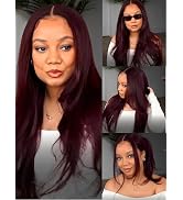 KLAIYI Black Cherry Layered Straight 13x4 Pre Cut Lace Front Wigs Human Hair Bye Bye Knots Gluele...