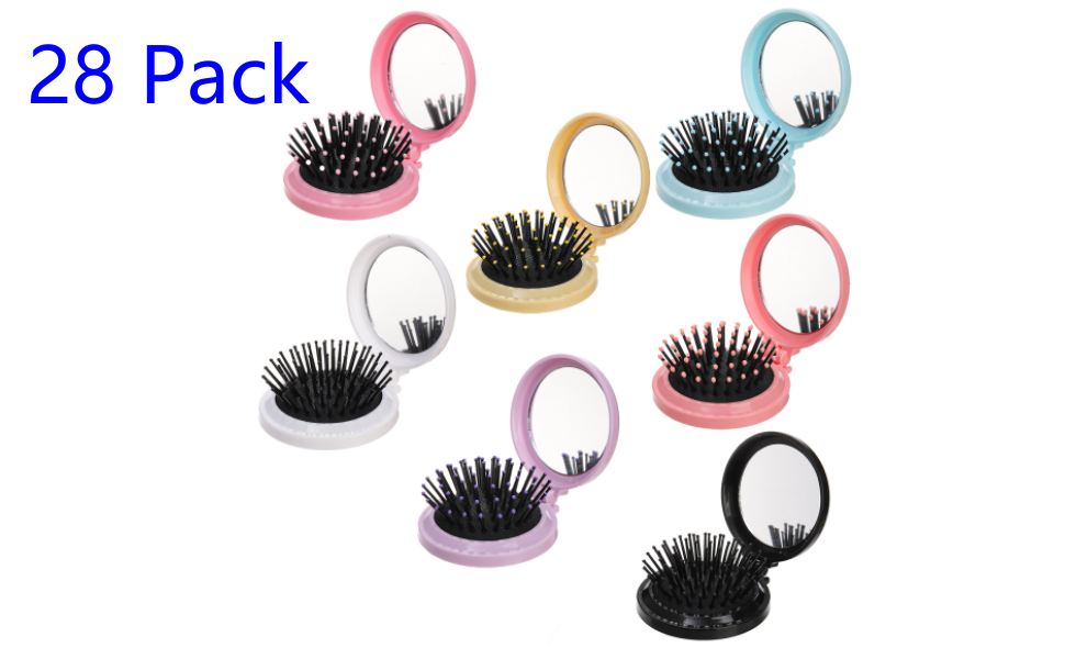 28 Pack Folding Travel Mirror Hair Brushes
