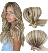 RUNATURE Utip Hair Extensions Human Hair Ash Brown with Platinum Blonde Nail Tip Hair Extensions ...