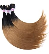 Silky Straight Hair Extensions Synthetic Hair Weave 3 Bundles Two Tone Ombre Black to Golden Colo...