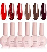 MelodySusie Red Brown Gel Nail Polish Set - 6 Colors Burgundy Red Glitter Beige Brown Soak Off UV...