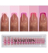 BTArtboxnails XCOATTIPS Pink French Tip Press On Nails - Short Press On Nails Square, Soft Gel Na...