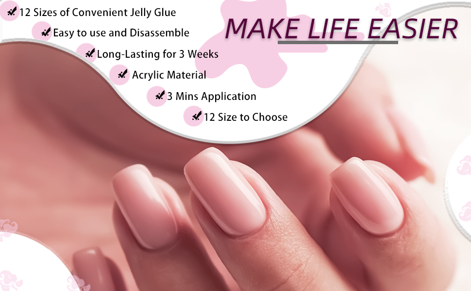 Square Fake Nails Matte Press on Nails with Glitter Pearl Medium Pink False Nails with Sequin 