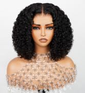 5x6 Wear and Go Glueless Wigs Human Hair 210% Density Deep Curly Bob Wig Pre Bleached Bob Wig
