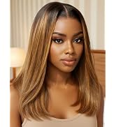 Julia Hair 12 Inch Brown Piano Highlight Blunt Bob Wig With Dark Roots Put on and Go Silky Straig...