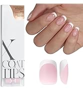 BTArtboxnails XCOATTIPS French Gel Nails - White French Tip Press on Nails Pink Extra Short Squar...