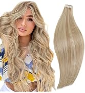 RUNATURE Tape in Hair Extensions Human Hair Blonde Short Human Hair Tape in Extensions Ash Blonde...