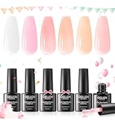 Gellen Jelly Gel Nail Polish Set, 6 Colors Sheer Milky White Pink Nude Gel Polish Translucent Neu...