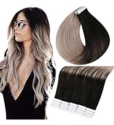 Full Shine Tape in Hair Extensions Human Hair 20 Inch Hair Extensions for Women Natural Black Fad...